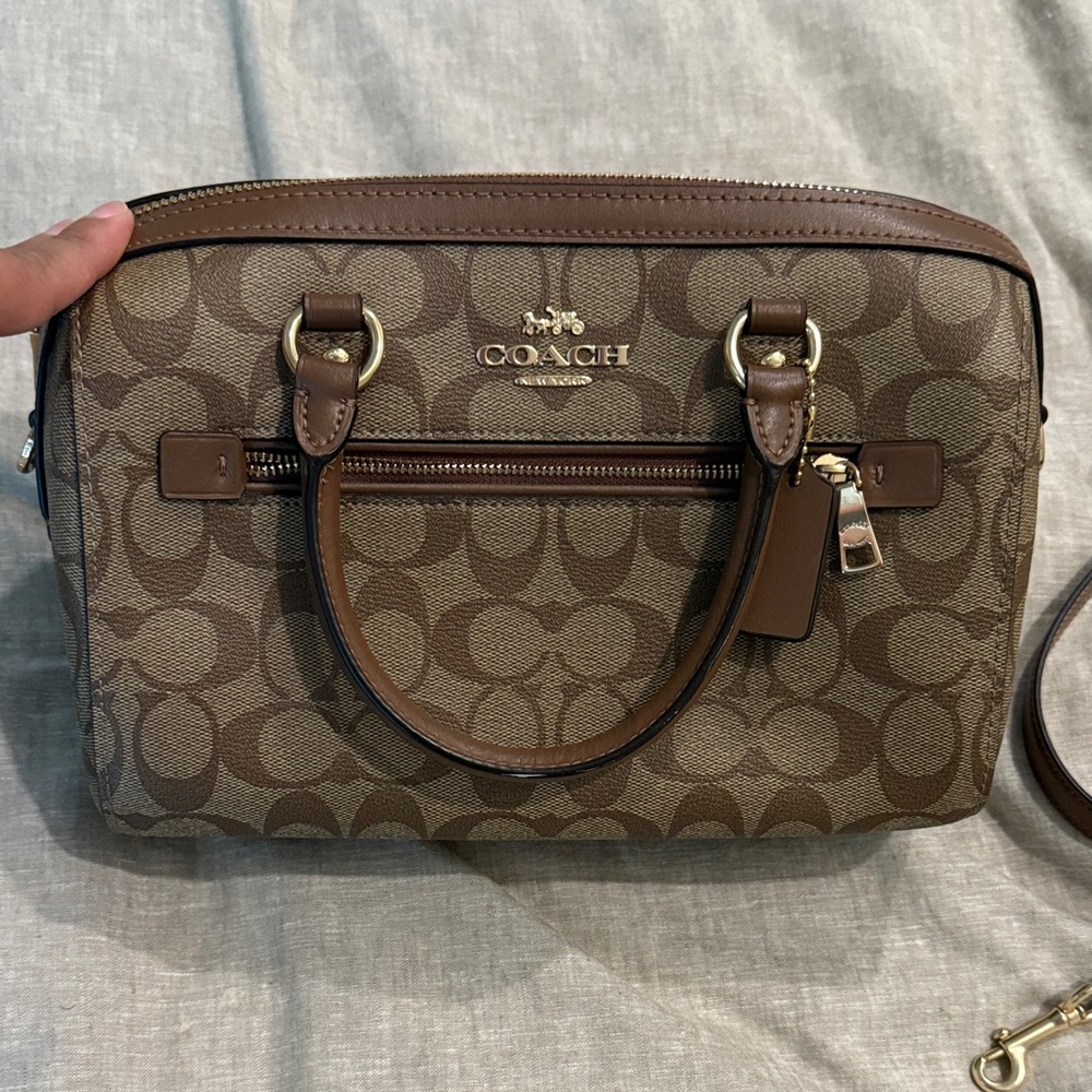 Coach Tan and Brown Signature Rowan Satchel